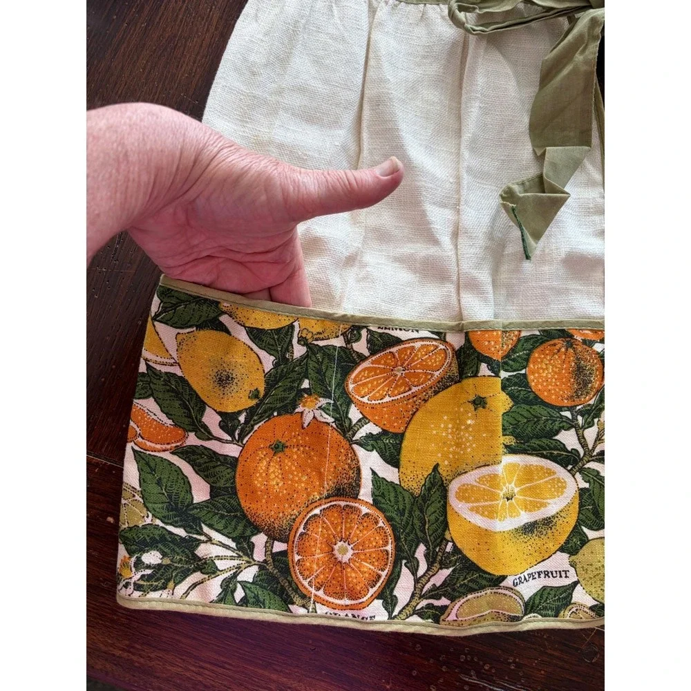 Vintage Citrus Fruit Botanical Print Linen Half Apron Orange Lemon Grapefruit